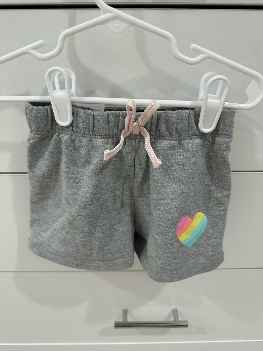 Kids Grey Knit Shorts with Rainbow Heart - Size 5